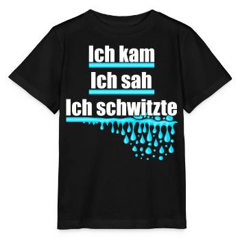 Ich kam, sah und schwitzte, Hitze, Schweiß, heiß - Stanley/Stella Kinder T-Shirt MINI CREATOR  - Schwarz - Vorne - Mikhail (115cm)