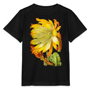 Fleur de cactus vintage, illustration victorienne - T-shirt bio MINI CREATOR Stanley/Stella Enfant - noir - Devant - Mikhail (115cm)