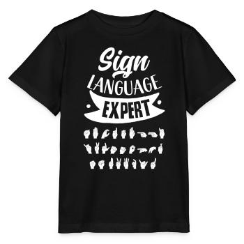 Gebärdensprache Experte Awareness Gestik Gebärden - Stanley/Stella Kinder T-Shirt MINI CREATOR  - Schwarz - Vorne - Mikhail (115cm)