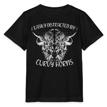 Highland Cow Scottish Highland Cattle Curvy Horns - Stanley/Stella MINI CREATOR Kids’ T-Shirt - black - Front - Mikhail (115cm)