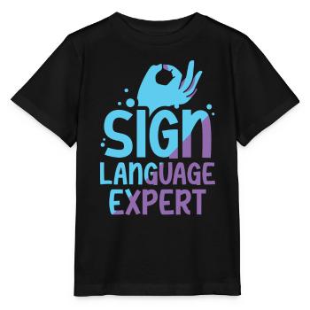 Gebärdensprache Experte Awareness Gestik Gebärden - Stanley/Stella Kinder T-Shirt MINI CREATOR  - Schwarz - Vorne - Mikhail (115cm)