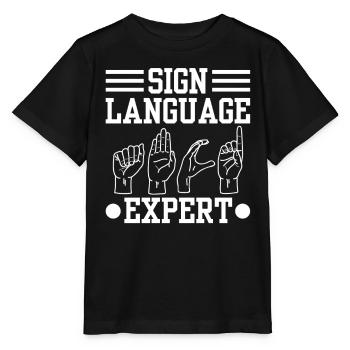 Gebärdensprache Experte Awareness Gebärden Gestik - Stanley/Stella Kinder T-Shirt MINI CREATOR  - Schwarz - Vorne - Mikhail (115cm)