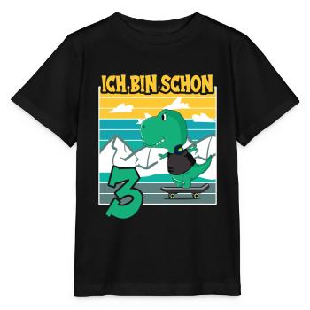Dino Geburtstagsmotiv 3 Jahre Jungen Geschenkidee - Stanley/Stella Kinder T-Shirt MINI CREATOR  - Schwarz - Vorne - Mikhail (115cm)