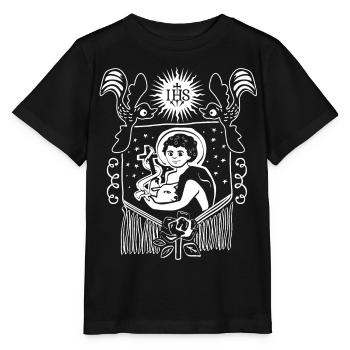 Jesus Christ, folk art, IHS, Jesus-with-sheep - Stanley/Stella MINI CREATOR Kids’ T-Shirt - black - Front - Mikhail (115cm)