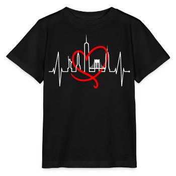 New York Skyline Herzschlag Herz USA Geschenk NY - Stanley/Stella Kinder T-Shirt MINI CREATOR  - Schwarz - Vorne - Mikhail (115cm)