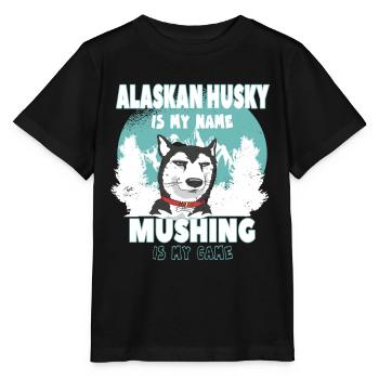 Alaskan Husky Mushing Game Design for Husky fans - Stanley/Stella MINI CREATOR Kids’ T-Shirt - black - Front - Mikhail (115cm)