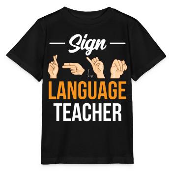 Gebärdensprache Lehrer Awareness Gebärden Gestik - Stanley/Stella Kinder T-Shirt MINI CREATOR  - Schwarz - Vorne - Mikhail (115cm)