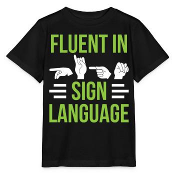 Fließend In Gebärdensprache Awareness Gebärden - Stanley/Stella Kinder T-Shirt MINI CREATOR  - Schwarz - Vorne - Mikhail (115cm)