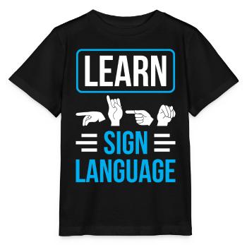 Gebärdensprache Lernen Gestik Gebärden Awareness - Stanley/Stella Kinder T-Shirt MINI CREATOR  - Schwarz - Vorne - Mikhail (115cm)