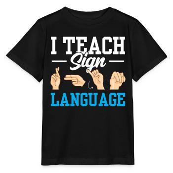 Ich Unterrichte Gebärdensprache Gebärden Awareness - Stanley/Stella Kinder T-Shirt MINI CREATOR  - Schwarz - Vorne - Mikhail (115cm)