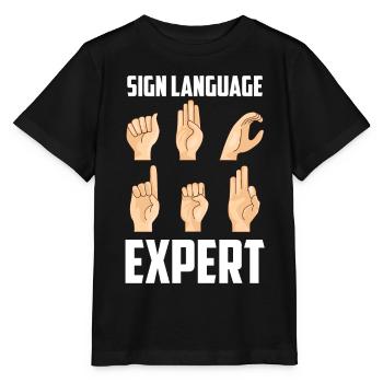 Gebärdensprache Experte Awareness Gestik Gebärden - Stanley/Stella Kinder T-Shirt MINI CREATOR  - Schwarz - Vorne - Mikhail (115cm)