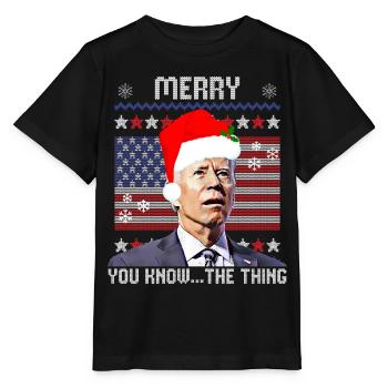 Joyeux vous savez la chose, Noël Biden 2022, - T-shirt bio MINI CREATOR Stanley/Stella Enfant - noir - Devant - Mikhail (115cm)