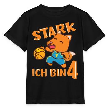 Fuchs Basketballer 4. Geburtstag Stark Ich bin 4 - Stanley/Stella Kinder T-Shirt MINI CREATOR  - Schwarz - Vorne - Mikhail (115cm)