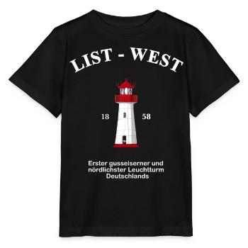 Liste des phares - Ouest, dessin avec information - T-shirt bio MINI CREATOR Stanley/Stella Enfant - noir - Devant - Mikhail (115cm)