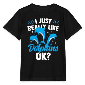 I like dolphins just very much dolphins dolphin - Stanley/Stella MINI CREATOR Kids’ T-Shirt - black - Front - Mikhail (115cm)