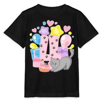 Chemise d’anniversaire Chaton enfin fille de 4 ans - T-shirt bio MINI CREATOR Stanley/Stella Enfant - noir - Devant - Mikhail (115cm)