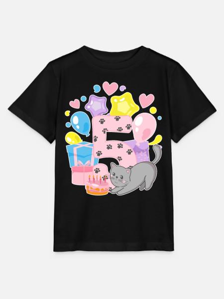 Chemise d’anniversaire Chaton enfin fille de 5 ans - T-shirt bio MINI CREATOR Stanley/Stella Enfant - noir