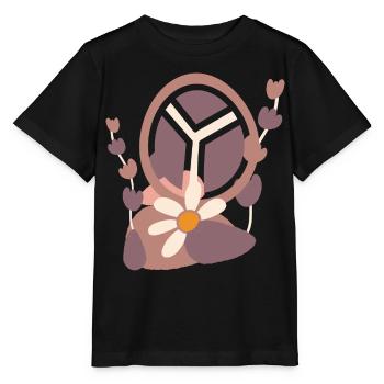 Friedenszeichen mit Blume - Stanley/Stella Kinder T-Shirt MINI CREATOR  - Schwarz - Vorne - Mikhail (115cm)