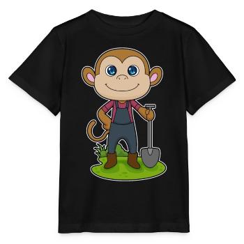 Monkey Farmer Shovel Farm - Stanley/Stella MINI CREATOR Kids’ T-Shirt - black - Front - Mikhail (115cm)