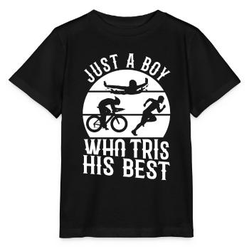 Triathlon Wettkämpfer - Stanley/Stella Kinder T-Shirt MINI CREATOR  - Schwarz - Vorne - Mikhail (115cm)