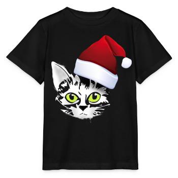 katze xmas weihnachten santa cat niedlich cute lol - Stanley/Stella Kinder T-Shirt MINI CREATOR  - Schwarz - Vorne - Mikhail (115cm)
