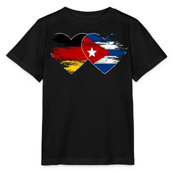 Deutschland Kuba Flagge used Herz - Stanley/Stella Kinder T-Shirt MINI CREATOR  - Schwarz - Vorne - Mikhail (115cm)