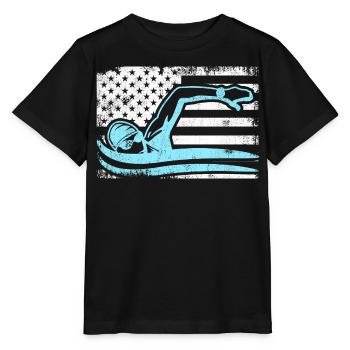 Patriotischer Schwimmer - Stanley/Stella Kinder T-Shirt MINI CREATOR  - Schwarz - Vorne - Mikhail (115cm)