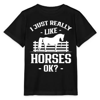 I just like horses very much riding rider horse - Stanley/Stella MINI CREATOR Kids’ T-Shirt - black - Front - Mikhail (115cm)