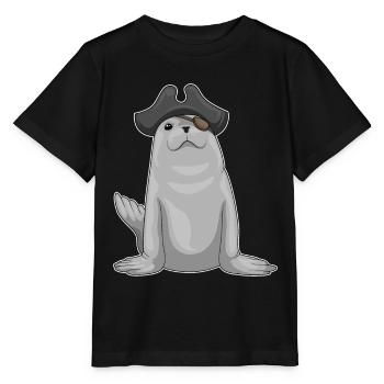 Seehund Pirat Augenklappe - Stanley/Stella Kinder T-Shirt MINI CREATOR  - Schwarz - Vorne - Mikhail (115cm)