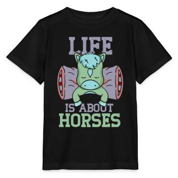 La vie se compose de chevaux d’équitation - T-shirt bio MINI CREATOR Stanley/Stella Enfant - noir - Devant - Mikhail (115cm)