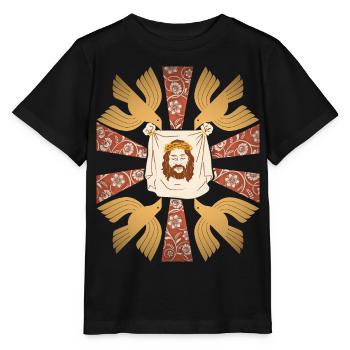 Jesus Christus, Tuch, Christlich, Friedenstauben - Stanley/Stella Kinder T-Shirt MINI CREATOR  - Schwarz - Vorne - Mikhail (115cm)