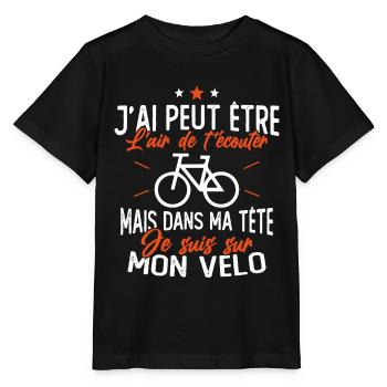 Dans Ma Tête Je suis sur Mon Vélo Humour Cyclisme - T-shirt bio MINI CREATOR Stanley/Stella Enfant - noir - Devant - Mikhail (115cm)
