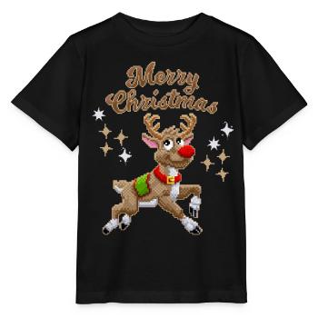 Pixel Reindeer, Reindeer, Christmas Pixelart - Stanley/Stella MINI CREATOR Kids’ T-Shirt - black - Front - Mikhail (115cm)