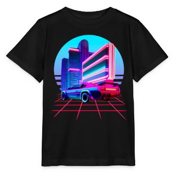 Retro Wave 80s Skyline Electro-Wave Vaporwave - Stanley/Stella MINI CREATOR Kids’ T-Shirt - black - Front - Mikhail (115cm)