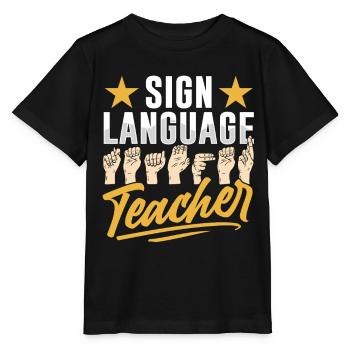 Gebärdensprache Lehrer Gestik Gebärden Awareness - Stanley/Stella Kinder T-Shirt MINI CREATOR  - Schwarz - Vorne - Mikhail (115cm)