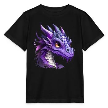 Kawaii Lila Drache - Stanley/Stella Kinder T-Shirt MINI CREATOR  - Schwarz - Vorne - Mikhail (115cm)