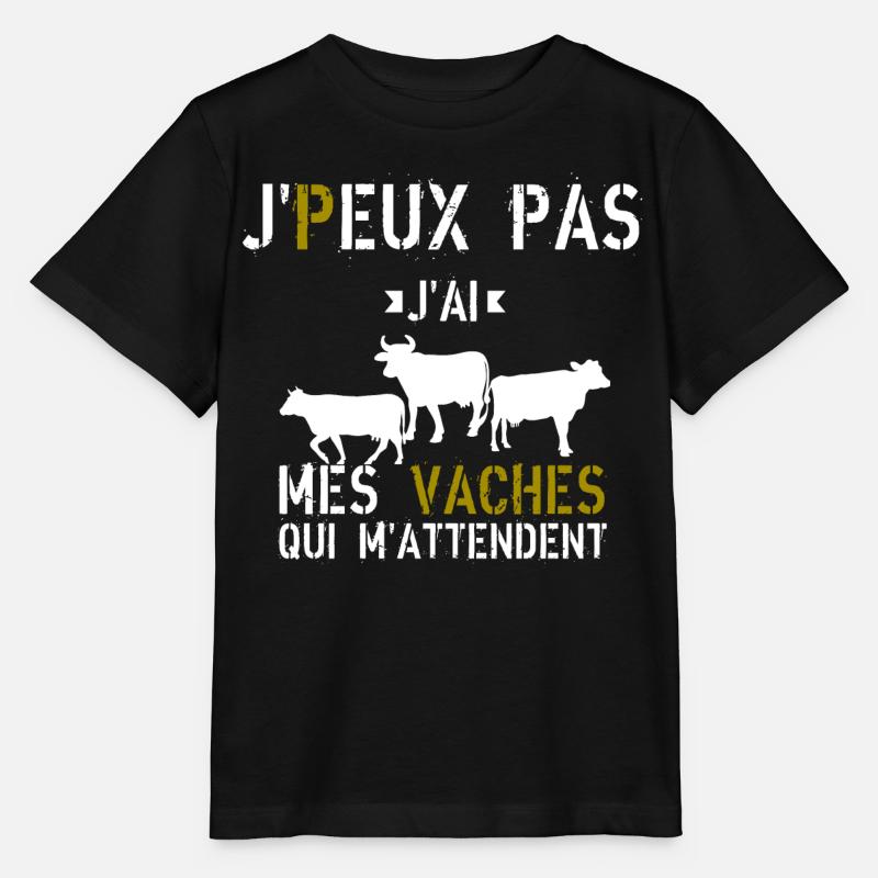 J Peux Pas J ai mes vaches qui m attendent - T-shirt bio MINI CREATOR Stanley/Stella Enfant - noir