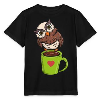 Eule Nachtvogel Koffeinliebhaber - Stanley/Stella Kinder T-Shirt MINI CREATOR  - Schwarz - Vorne - Mikhail (115cm)