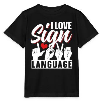 J’adore la sensibilisation aux signes en langue des signes - T-shirt bio MINI CREATOR Stanley/Stella Enfant - noir - Devant - Mikhail (115cm)