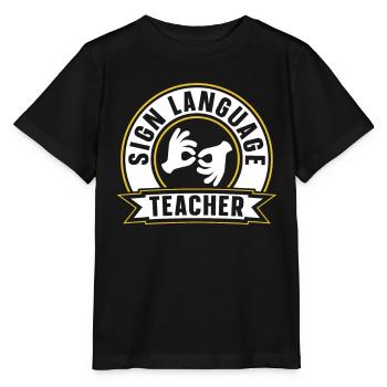 Gebärdensprache Lehrer Awareness Gebärden Gestik - Stanley/Stella Kinder T-Shirt MINI CREATOR  - Schwarz - Vorne - Mikhail (115cm)