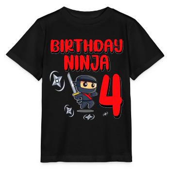 Birthday Ninja 4 Years Old Bday Party Gift Ninja - Stanley/Stella Kinder T-Shirt MINI CREATOR  - Schwarz - Vorne - Mikhail (115cm)