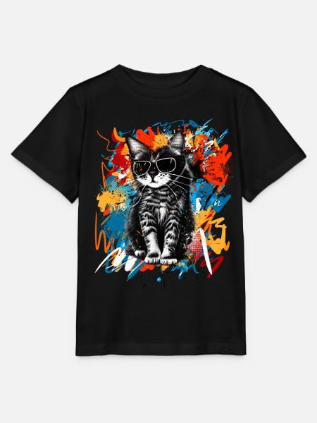 Coole Katze Mit Sonnenbrille - Stanley/Stella Kinder T-Shirt MINI CREATOR - Schwarz
