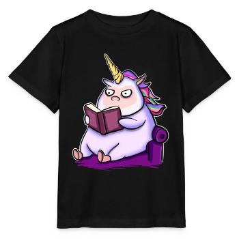Einhorn Lesen Buch Bücher - Stanley/Stella Kinder T-Shirt MINI CREATOR  - Schwarz - Vorne - Mikhail (115cm)