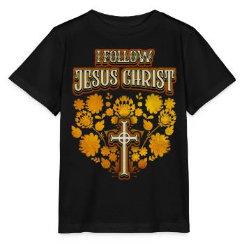 Jesus Christ, vintage folk art, cross, saying - Stanley/Stella MINI CREATOR Kids’ T-Shirt - black - Front - Mikhail (115cm)