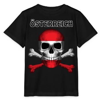 Skull Jolly Roger Pirate Flag Oesterreich R6Z - Stanley/Stella Kinder T-Shirt MINI CREATOR  - Schwarz - Vorne - Mikhail (115cm)