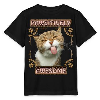 Cat sticks out tongue, funny saying, Pun - Stanley/Stella MINI CREATOR Kids’ T-Shirt - black - Front - Mikhail (115cm)