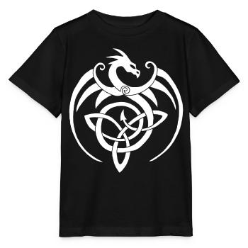 Dragon blanc et symbole celte - T-shirt bio MINI CREATOR Stanley/Stella Enfant - noir - Devant - Mikhail (115cm)