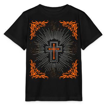Kreuz Christi, Jesus Christus Barock Ornament - Stanley/Stella Kinder T-Shirt MINI CREATOR  - Schwarz - Vorne - Mikhail (115cm)