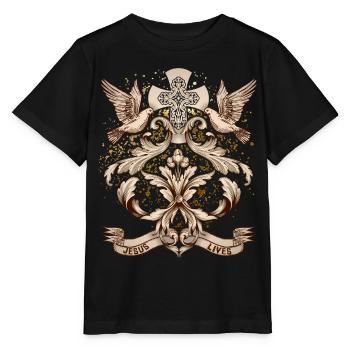 Kreuz Christi, Jesus Christus mit Friedenstauben - Stanley/Stella Kinder T-Shirt MINI CREATOR  - Schwarz - Vorne - Mikhail (115cm)