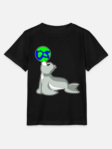 Seehund Erdkugel - Stanley/Stella Kinder T-Shirt MINI CREATOR - Schwarz